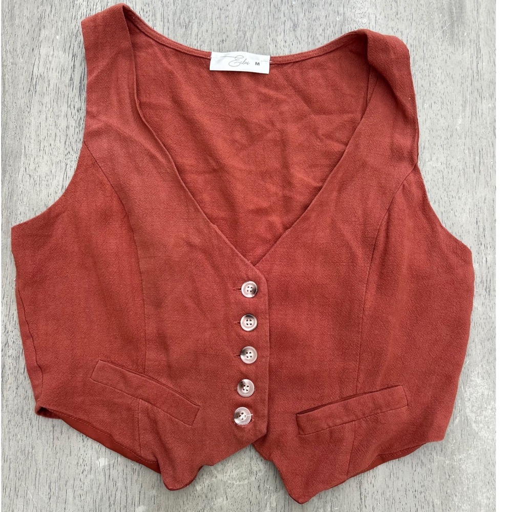 Eclair Rust Orange Linen Blend Cropped Waistcoat Vest ACE60199 Mens M